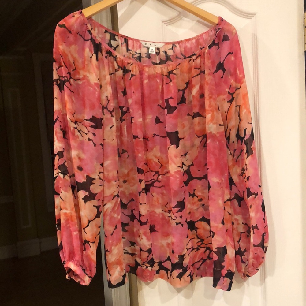 CAbi pink and black print blouse, medium